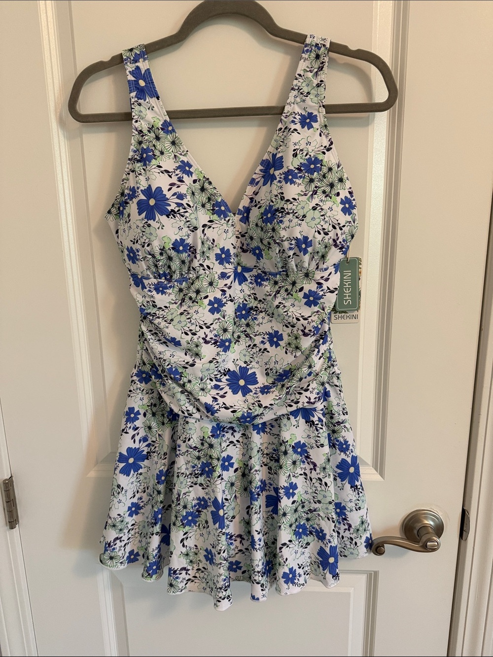 BNWT Shekini Blue Floral Women’s One-Piece Swimdress